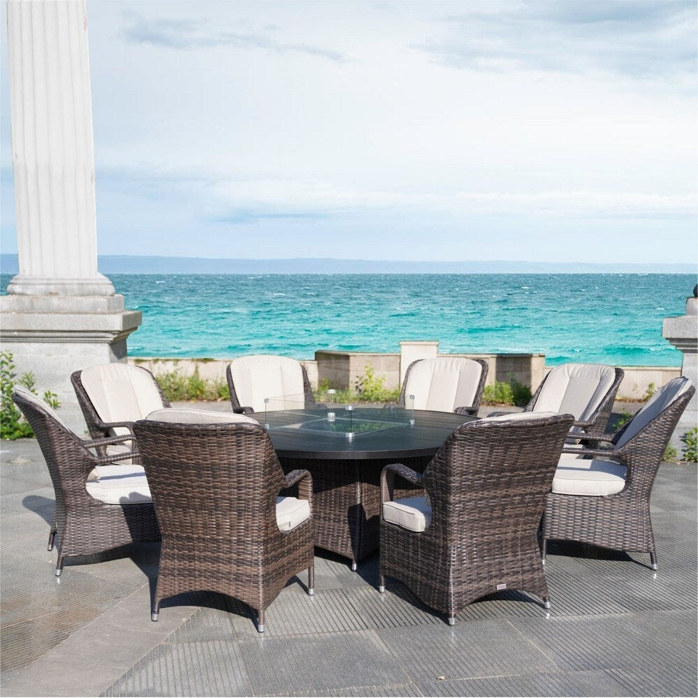 Set da pranzo con braciere rotondo in vimini Ellington da 9 pezzi - N/D