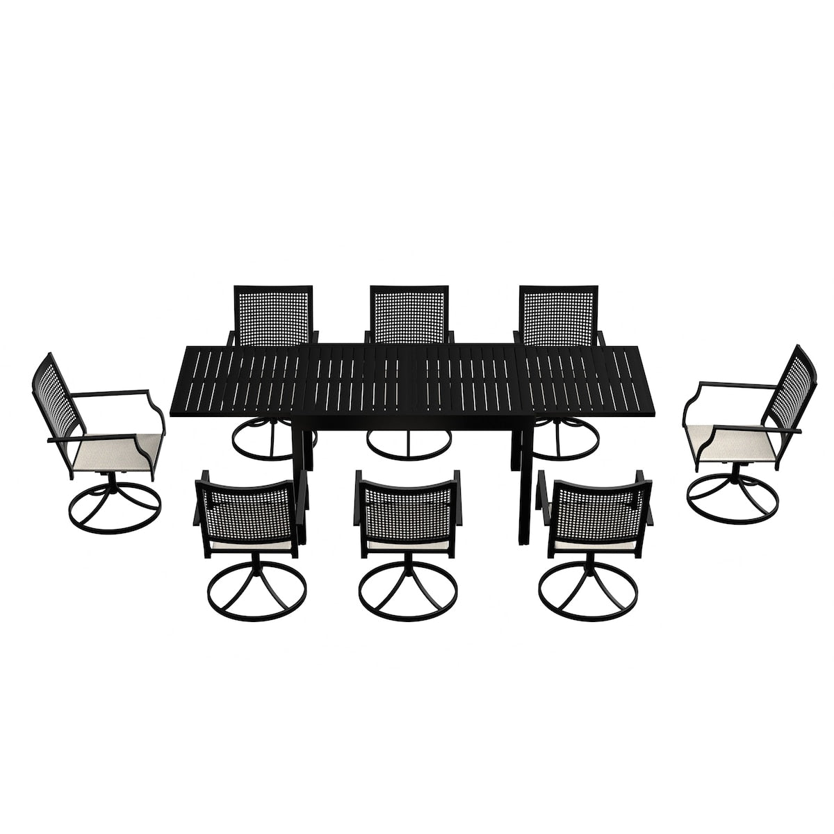 Set da pranzo da giardino con struttura in metallo da 9 pezzi, tavolo da pranzo estensibile in alluminio