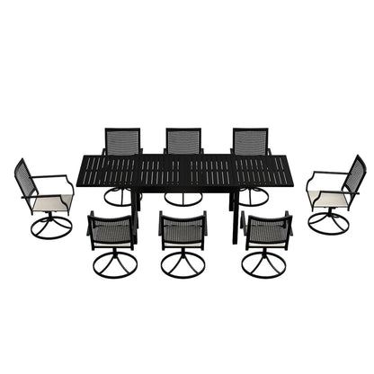 Set da pranzo da giardino con struttura in metallo da 9 pezzi, tavolo da pranzo estensibile in alluminio