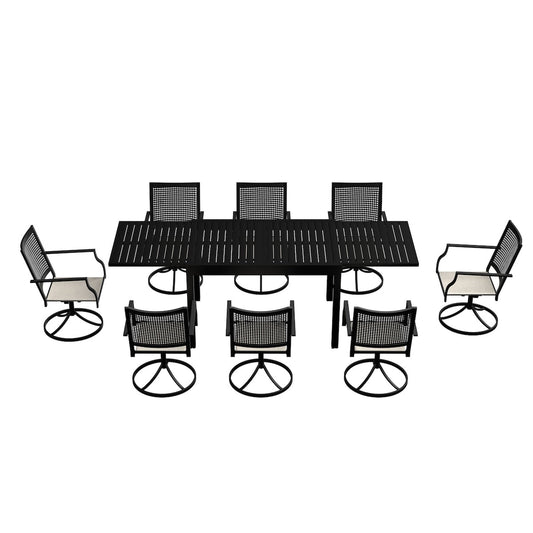 Set da pranzo da giardino con struttura in metallo da 9 pezzi, tavolo da pranzo estensibile in alluminio