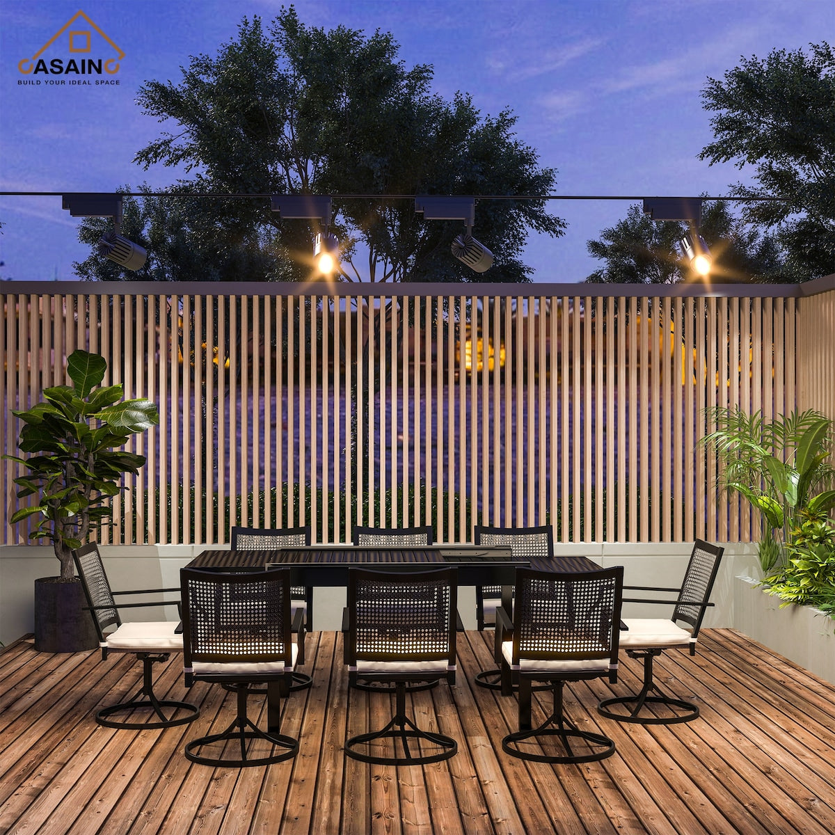 Set da pranzo da giardino con struttura in metallo da 9 pezzi, tavolo da pranzo estensibile in alluminio