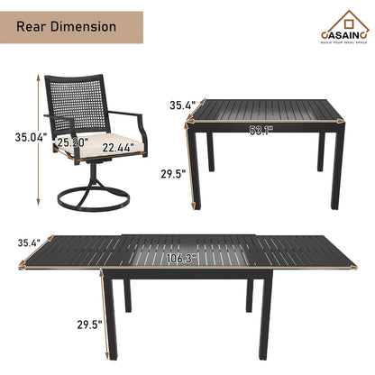 Set da pranzo da giardino con struttura in metallo da 9 pezzi, tavolo da pranzo estensibile in alluminio