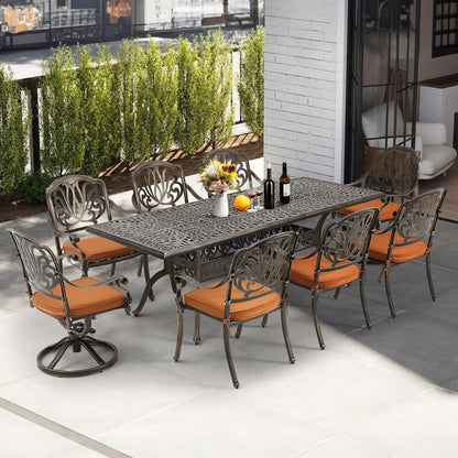 Set da pranzo per esterni da 9 pezzi con 1 tavolo + 8 sedie, set da esterno in alluminio resistente alle intemperie per patio, cortile, giardino