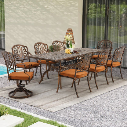 Set da pranzo per esterni da 9 pezzi con 1 tavolo + 8 sedie, set da esterno in alluminio resistente alle intemperie per patio, cortile, giardino