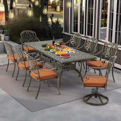 Set da pranzo per esterni da 9 pezzi con 1 tavolo + 8 sedie, set da esterno in alluminio resistente alle intemperie per patio, cortile, giardino