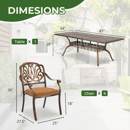 Set da pranzo per esterni da 9 pezzi con 1 tavolo + 8 sedie, set da esterno in alluminio resistente alle intemperie per patio, cortile, giardino