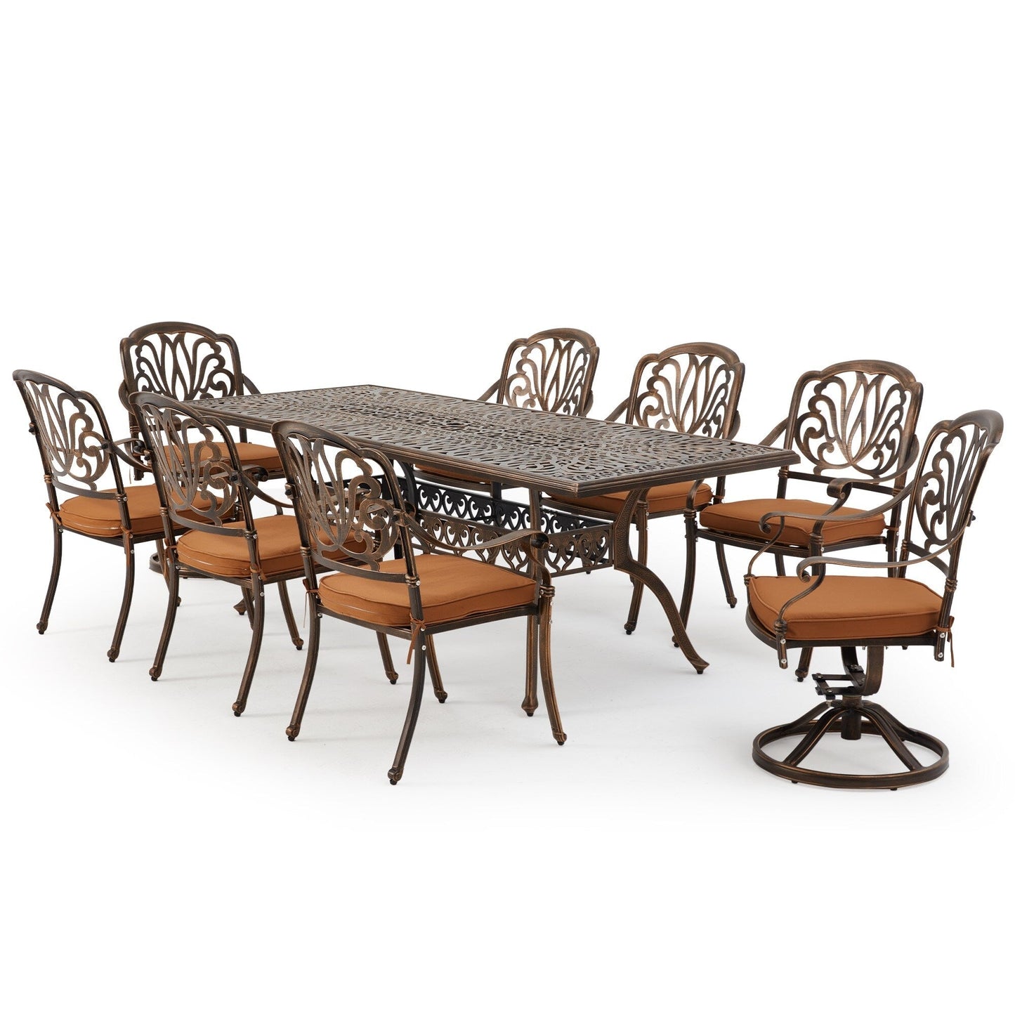 Set da pranzo per esterni da 9 pezzi con 1 tavolo + 8 sedie, set da esterno in alluminio resistente alle intemperie per patio, cortile, giardino