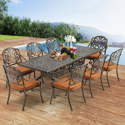 Set da pranzo per esterni da 9 pezzi con 1 tavolo + 8 sedie, set da esterno in alluminio resistente alle intemperie per patio, cortile, giardino