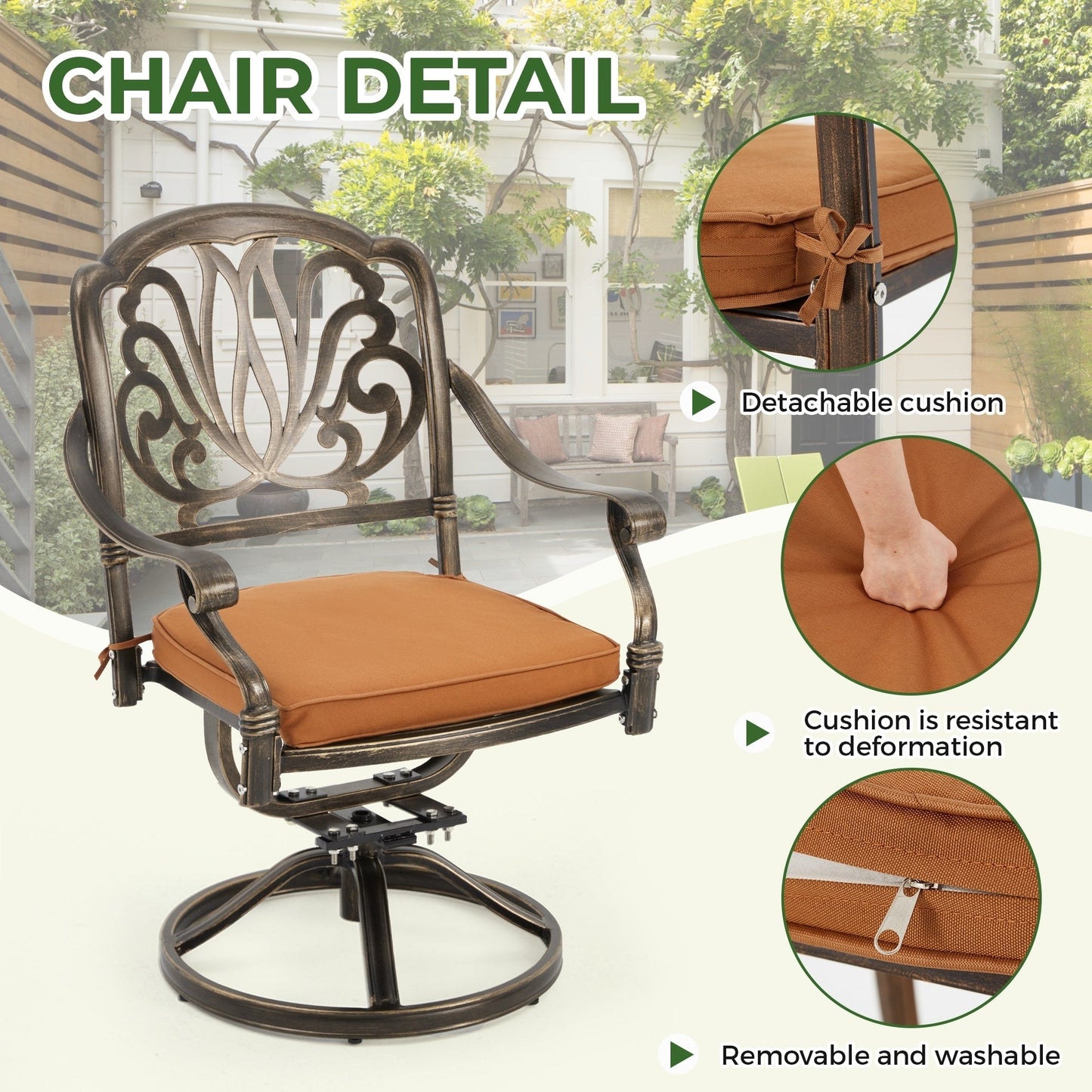 Set da pranzo per esterni da 9 pezzi con 1 tavolo + 8 sedie, set da esterno in alluminio resistente alle intemperie per patio, cortile, giardino