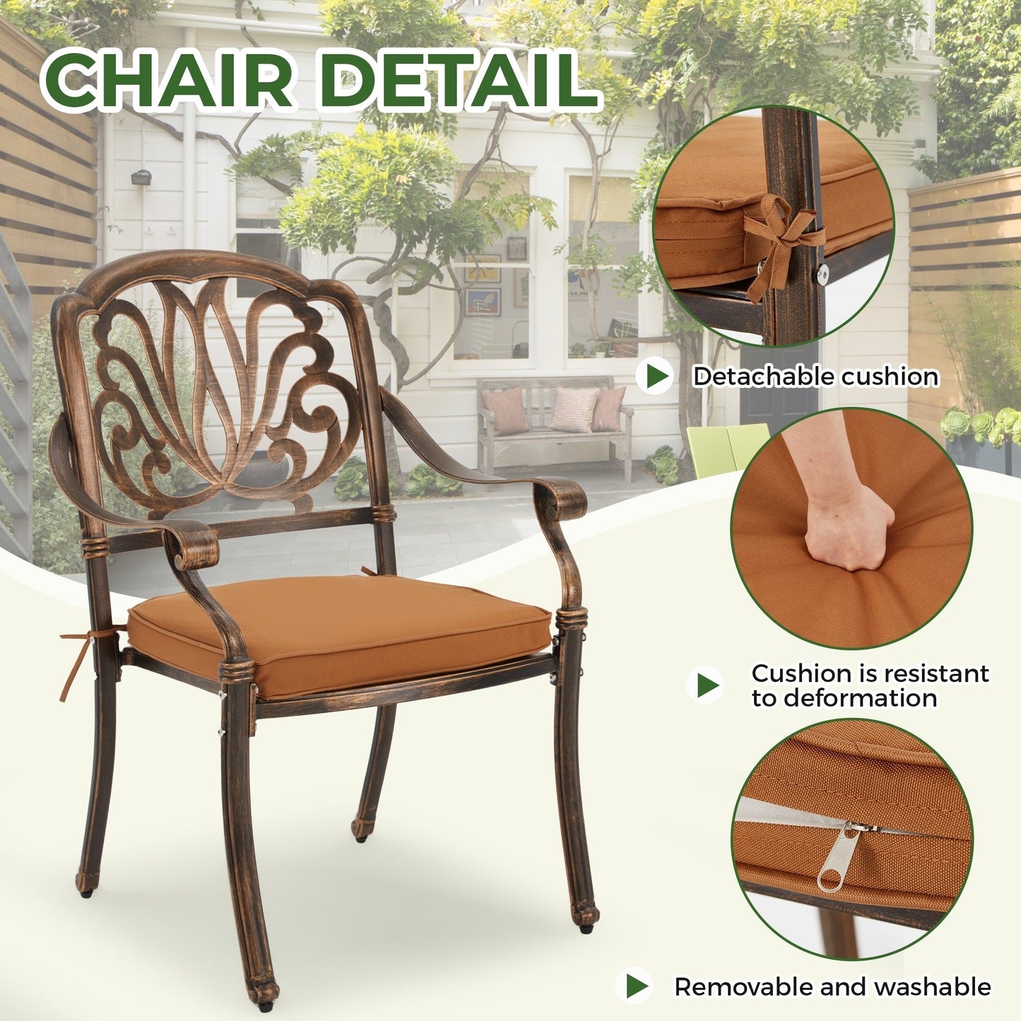 Set da pranzo per esterni da 9 pezzi con 1 tavolo + 8 sedie, set da esterno in alluminio resistente alle intemperie per patio, cortile, giardino