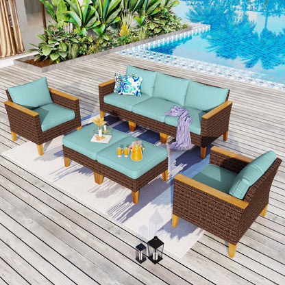 Divano componibile in vimini da esterno, set da conversazione di lusso da 9 pezzi, cuscino beige