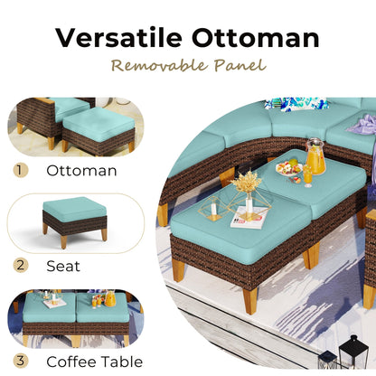 Divano componibile in vimini da esterno, set da conversazione di lusso da 9 pezzi, cuscino beige