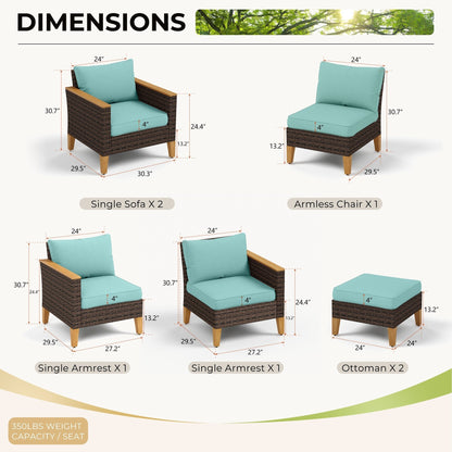 Divano componibile in vimini da esterno, set da conversazione di lusso da 9 pezzi, cuscino beige