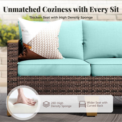 Divano componibile in vimini da esterno, set da conversazione di lusso da 9 pezzi, cuscino beige