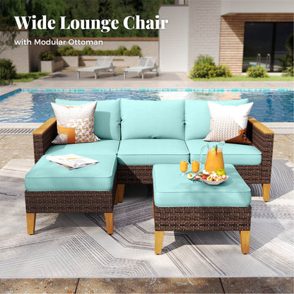 Divano componibile in vimini da esterno, set da conversazione di lusso da 9 pezzi, cuscino beige