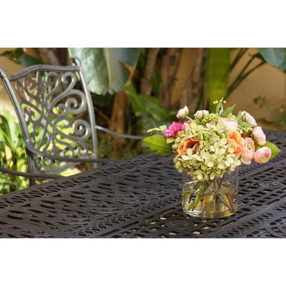 Set da pranzo da patio da 9 pezzi con cuscini e tavolo da pranzo rettangolare da 44 x 84''