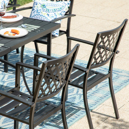 MAISON ARTS Set da pranzo per patio da 9 pezzi, tavolo quadrato in metallo da 60 pollici e 8 sedie da pranzo in metallo