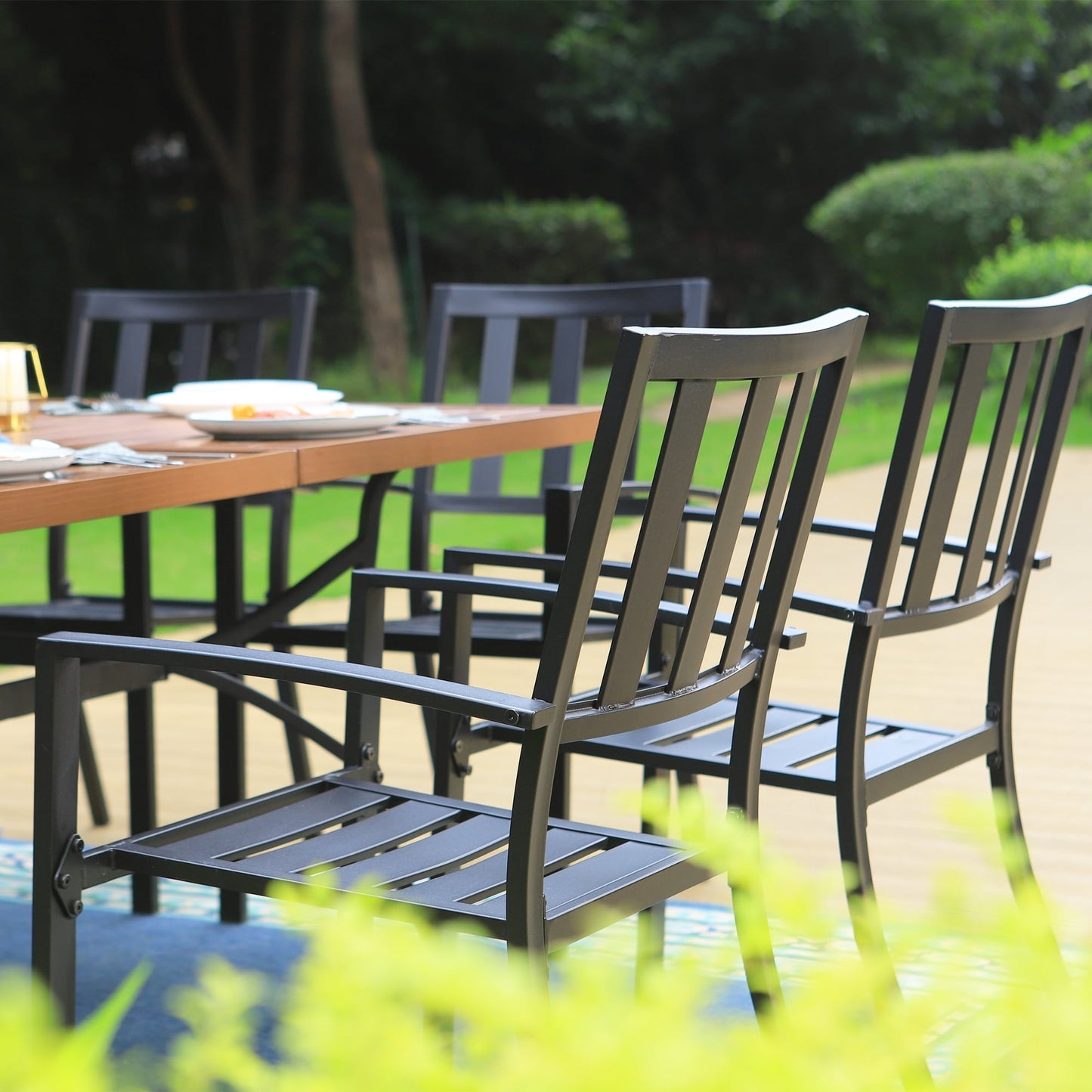 MAISON ARTS Set da pranzo per patio da 9 pezzi, tavolo quadrato in metallo da 60 pollici e 8 sedie da pranzo in metallo