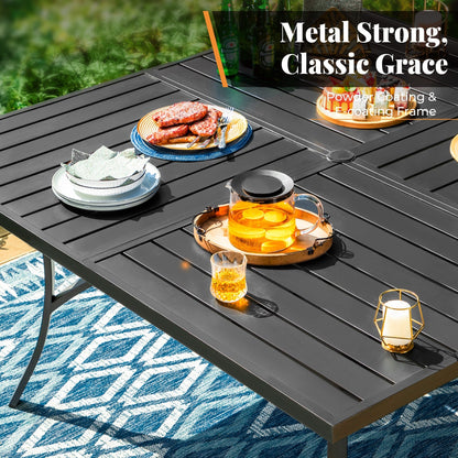 MAISON ARTS Set da pranzo per patio da 9 pezzi, tavolo quadrato in metallo da 60 pollici e 8 sedie da pranzo in metallo