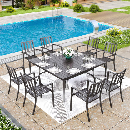 MAISON ARTS Set da pranzo per patio da 9 pezzi, tavolo quadrato in metallo da 60 pollici e 8 sedie da pranzo in metallo