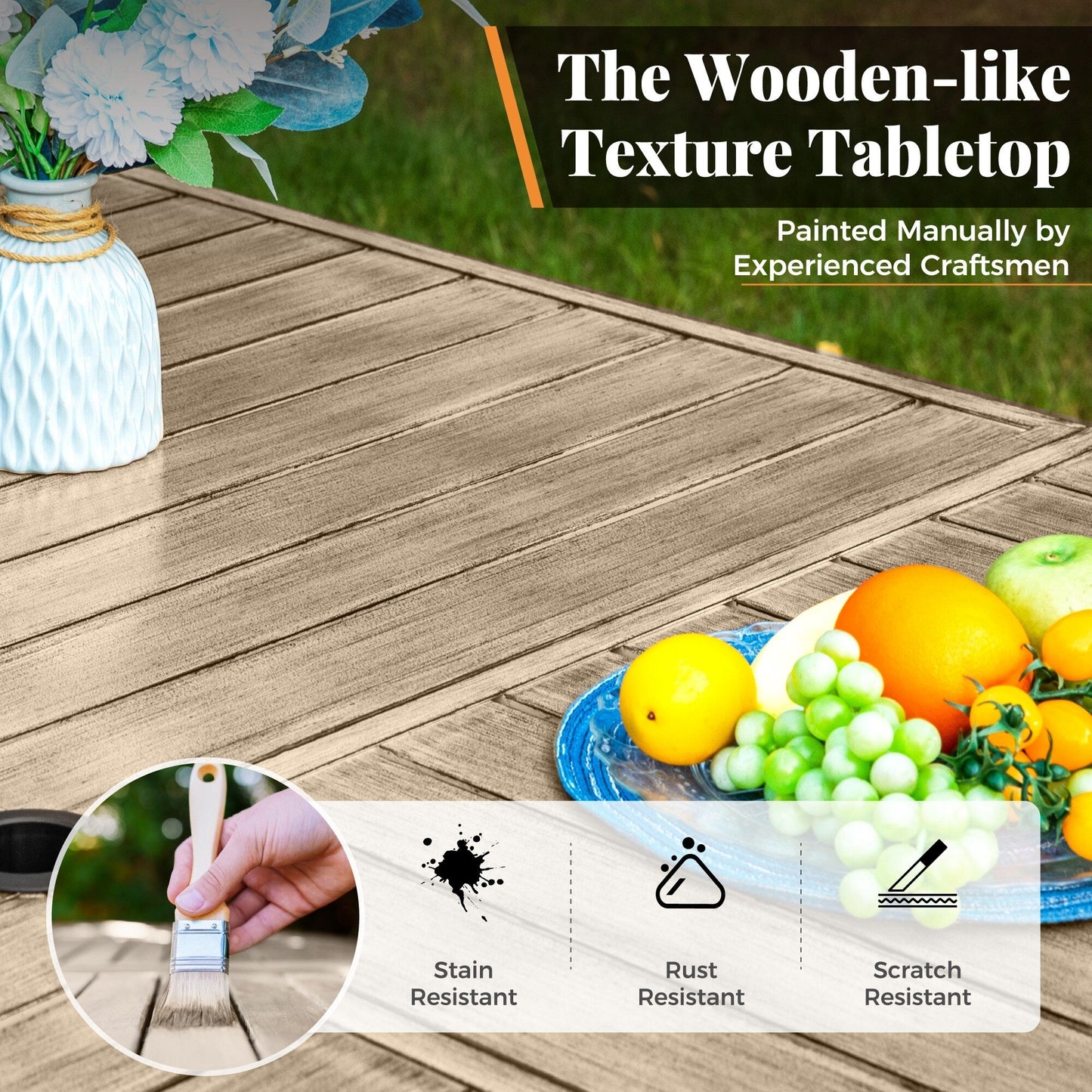 MAISON ARTS Set da pranzo per patio da 9 pezzi, tavolo quadrato in metallo da 60 pollici e 8 sedie da pranzo in metallo