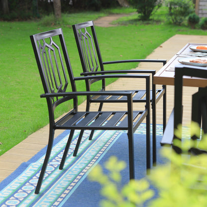 MAISON ARTS Set da pranzo per patio da 9 pezzi, tavolo quadrato in metallo da 60 pollici e 8 sedie da pranzo in metallo