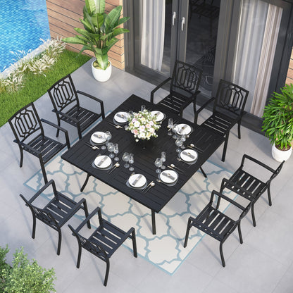MAISON ARTS Set da pranzo per patio da 9 pezzi, tavolo quadrato in metallo da 60 pollici e 8 sedie da pranzo in metallo