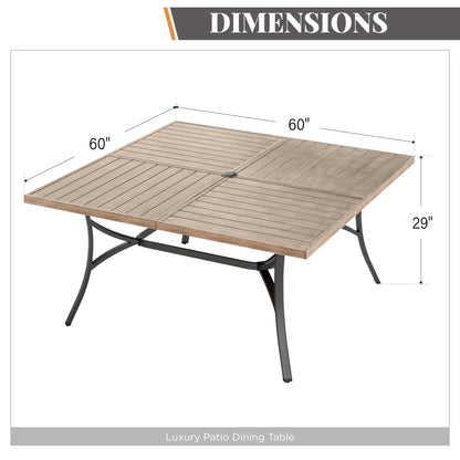 MAISON ARTS Set da pranzo per patio da 9 pezzi, tavolo quadrato in metallo da 60 pollici e 8 sedie da pranzo in metallo