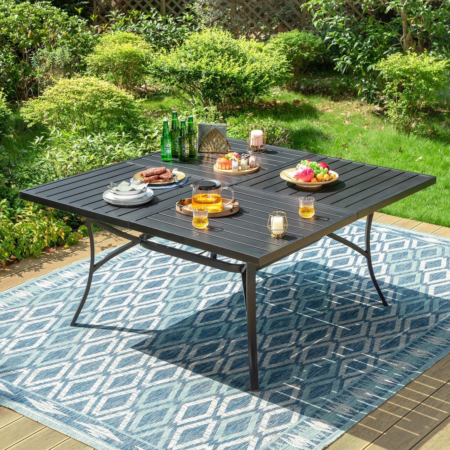 MAISON ARTS Set da pranzo per patio da 9 pezzi, tavolo quadrato in metallo da 60 pollici e 8 sedie da pranzo in metallo