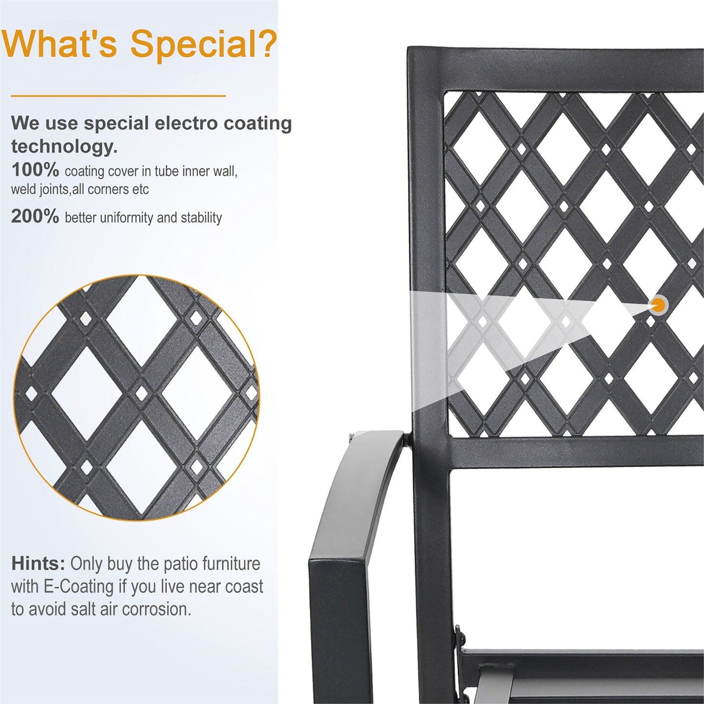 MAISON ARTS Set da pranzo per patio da 9 pezzi, tavolo quadrato in metallo da 60 pollici e 8 sedie da pranzo in metallo