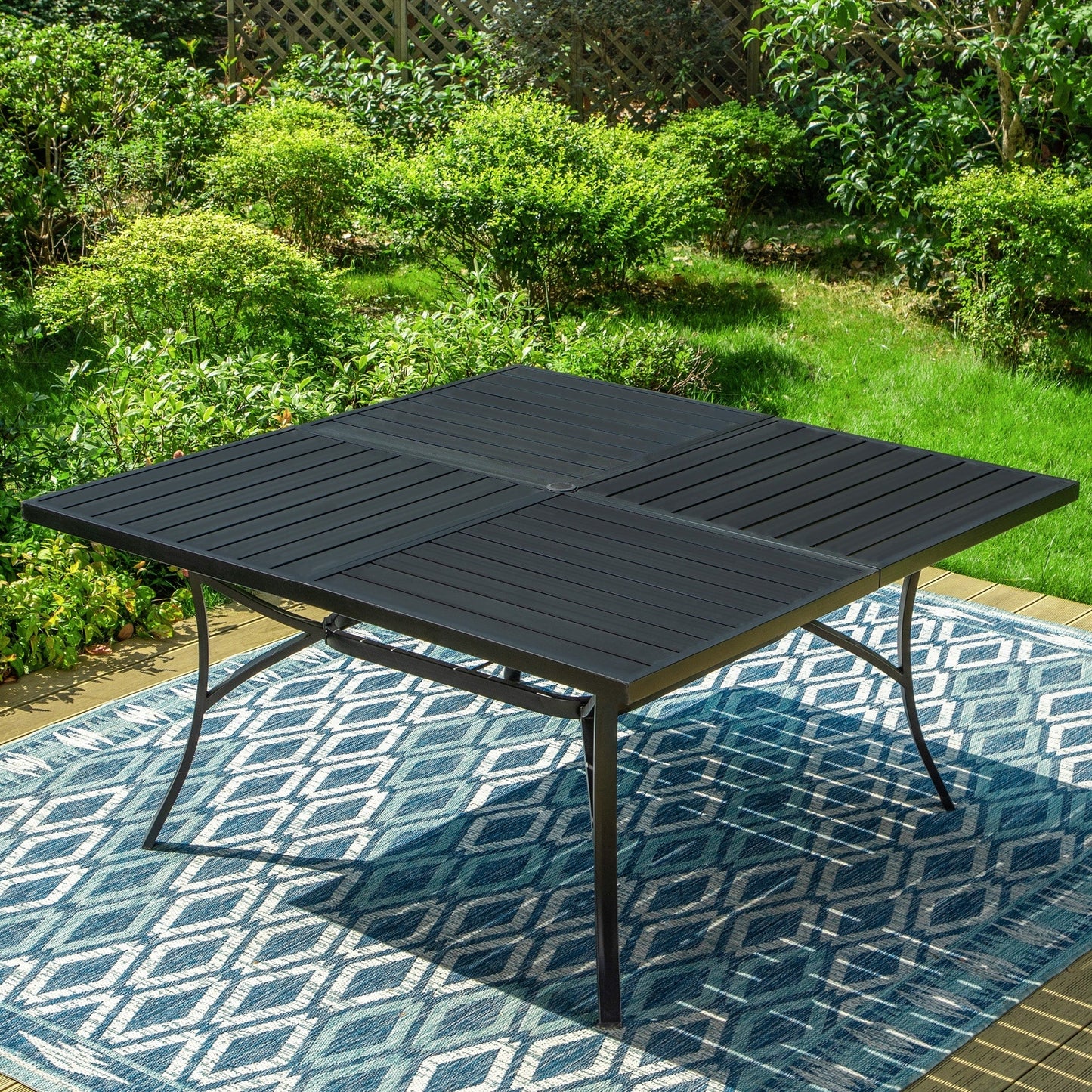 MAISON ARTS Set da pranzo per patio da 9 pezzi, tavolo quadrato in metallo da 60 pollici e 8 sedie da pranzo in metallo