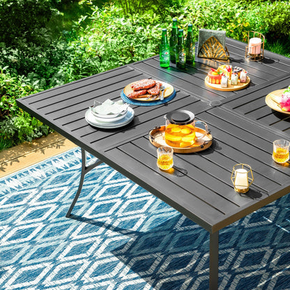 MAISON ARTS Set da pranzo per patio da 9 pezzi, tavolo quadrato in metallo da 60 pollici e 8 sedie da pranzo in metallo