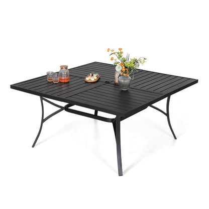 MAISON ARTS Set da pranzo per patio da 9 pezzi, tavolo quadrato in metallo da 60 pollici e 8 sedie da pranzo girevoli