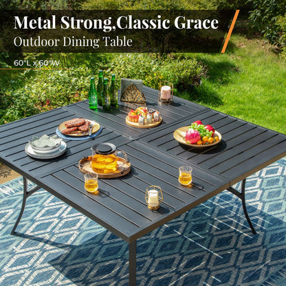 MAISON ARTS Set da pranzo per patio da 9 pezzi, tavolo quadrato in metallo da 60 pollici e 8 sedie da pranzo girevoli