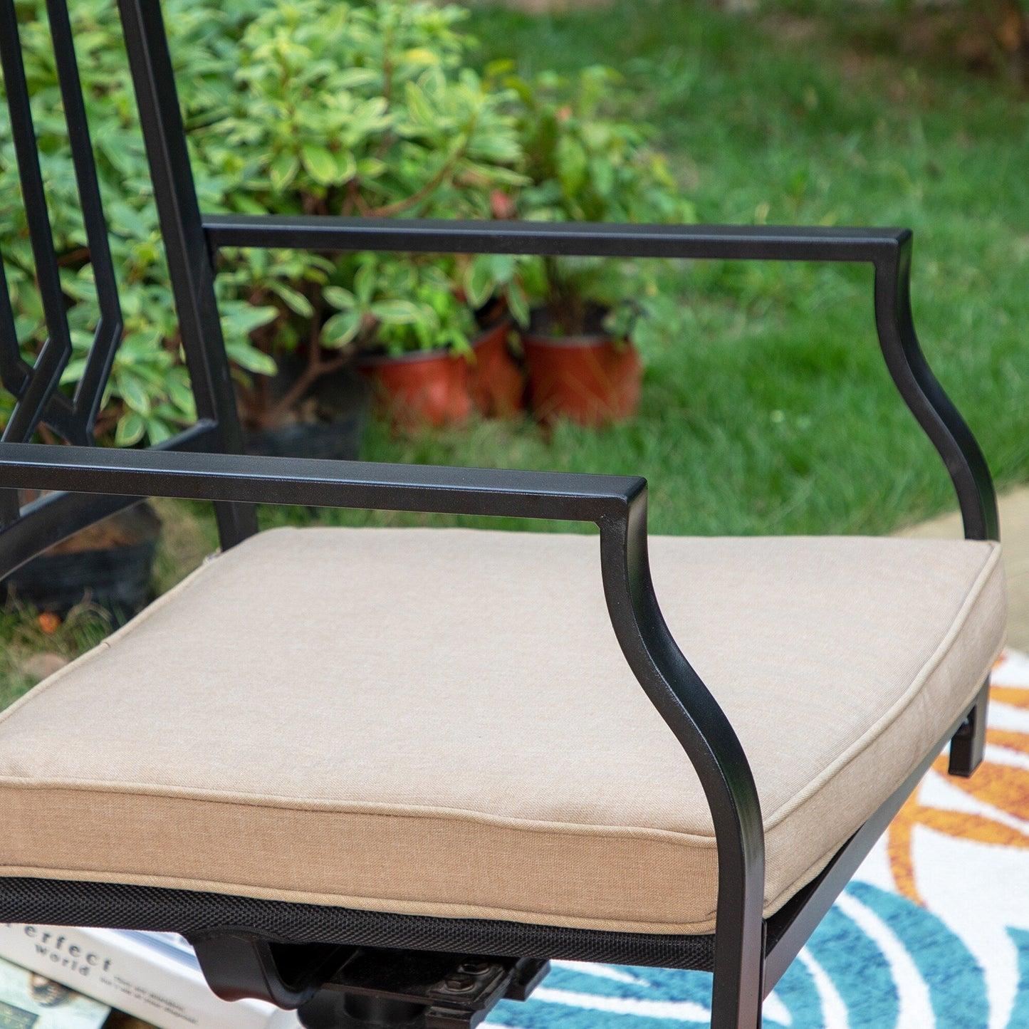 MAISON ARTS Set da pranzo per patio da 9 pezzi, tavolo quadrato in metallo da 60 pollici e 8 sedie da pranzo girevoli