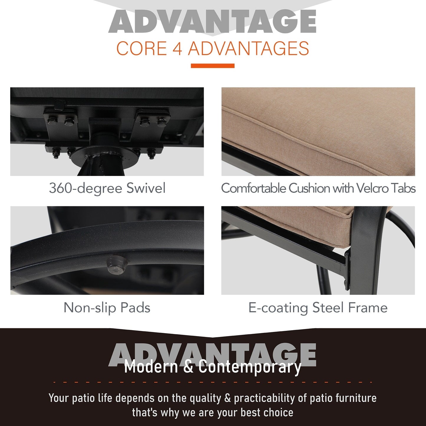 MAISON ARTS Set da pranzo per patio da 9 pezzi, tavolo quadrato in metallo da 60 pollici e 8 sedie da pranzo girevoli