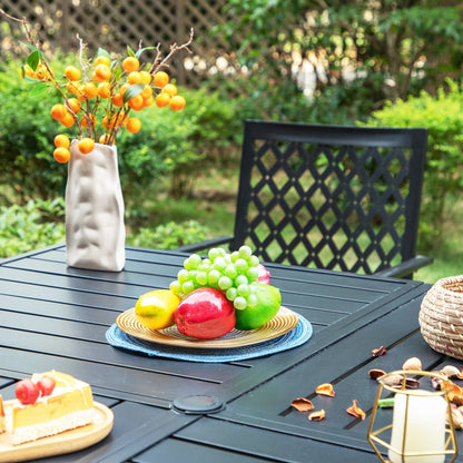 MAISON ARTS Set da pranzo per patio da 9 pezzi, tavolo quadrato in metallo da 60 pollici e 8 sedie da pranzo girevoli