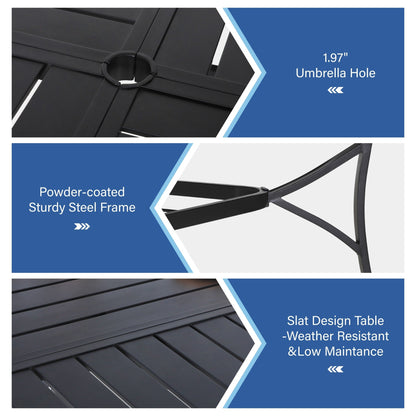 MAISON ARTS Set da pranzo per patio da 9 pezzi, tavolo quadrato in metallo da 60 pollici e 8 sedie da pranzo in textilene