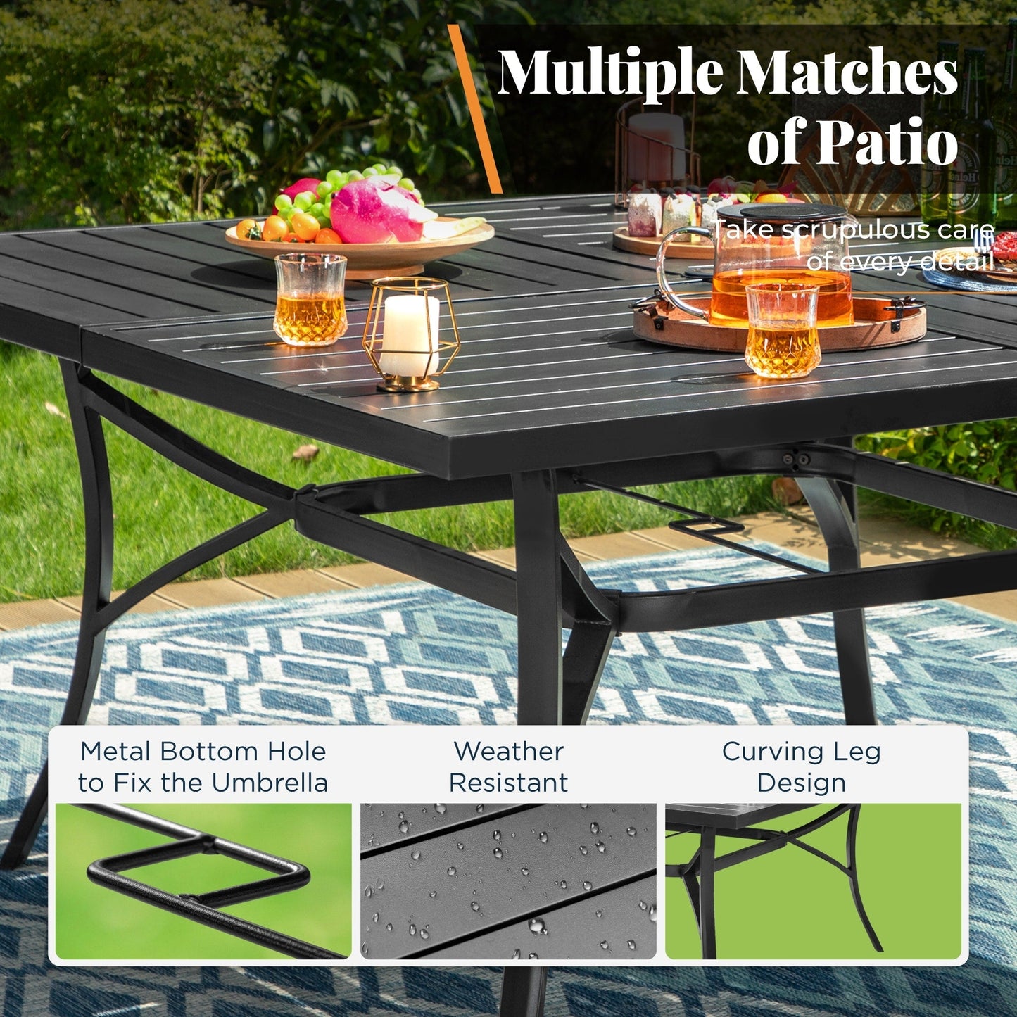 MAISON ARTS Set da pranzo per patio da 9 pezzi, tavolo quadrato in metallo da 60 pollici e 8 sedie da pranzo in textilene