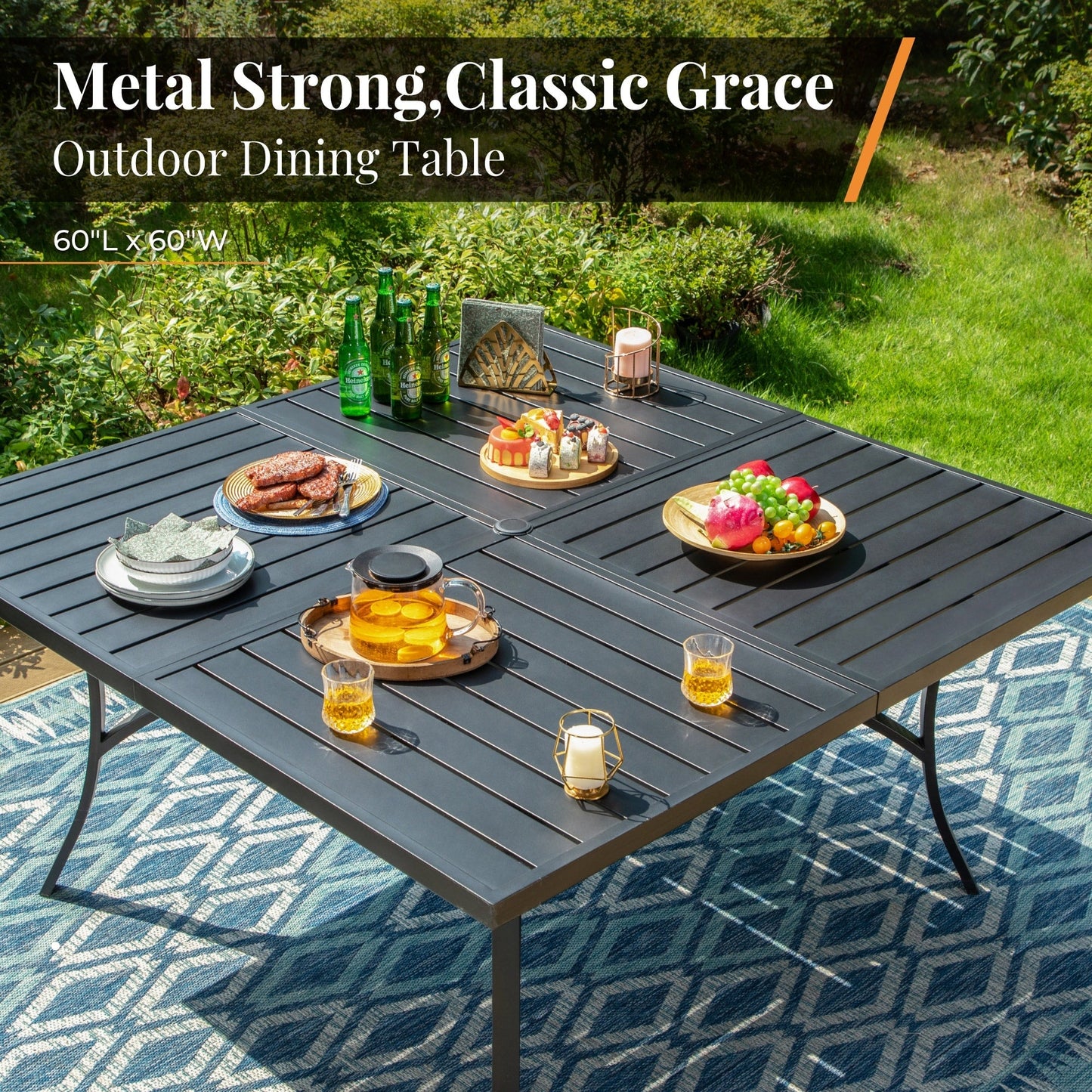 MAISON ARTS Set da pranzo per patio da 9 pezzi, tavolo quadrato in metallo da 60 pollici e 8 sedie da pranzo in textilene