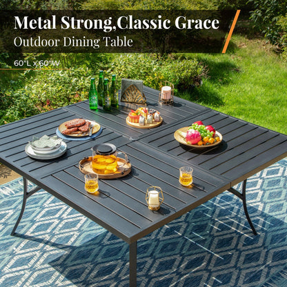 MAISON ARTS Set da pranzo per patio da 9 pezzi, tavolo quadrato in metallo da 60 pollici e 8 sedie da pranzo in textilene