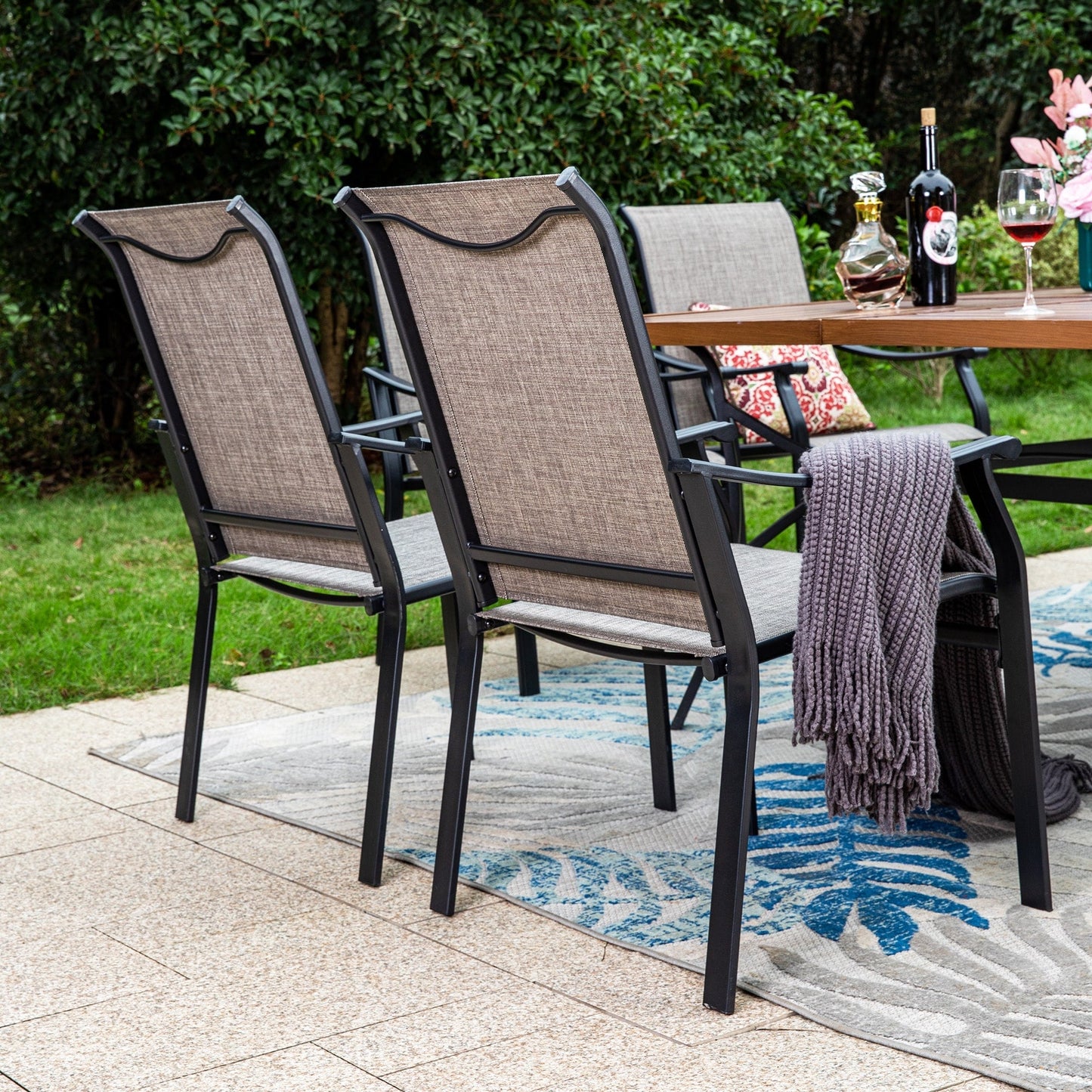 MAISON ARTS Set da pranzo per patio da 9 pezzi, tavolo quadrato in metallo da 60 pollici e 8 poltrone imbottite in tessuto textilene