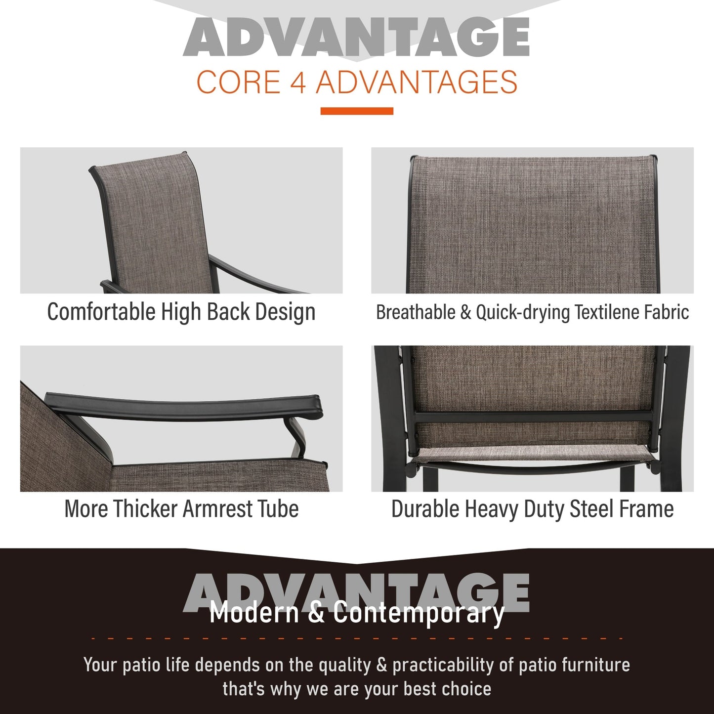 MAISON ARTS Set da pranzo per patio da 9 pezzi, tavolo quadrato in metallo da 60 pollici e 8 poltrone imbottite in tessuto textilene