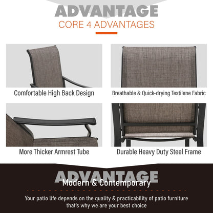 MAISON ARTS Set da pranzo per patio da 9 pezzi, tavolo quadrato in metallo da 60 pollici e 8 poltrone imbottite in tessuto textilene