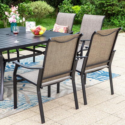 MAISON ARTS Set da pranzo per patio da 9 pezzi, tavolo quadrato in metallo da 60 pollici e 8 poltrone imbottite in tessuto textilene