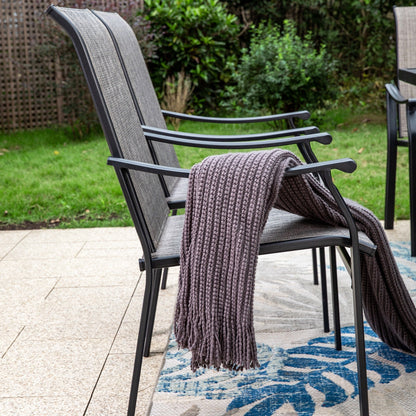 MAISON ARTS Set da pranzo per patio da 9 pezzi, tavolo quadrato in metallo da 60 pollici e 8 poltrone imbottite in tessuto textilene