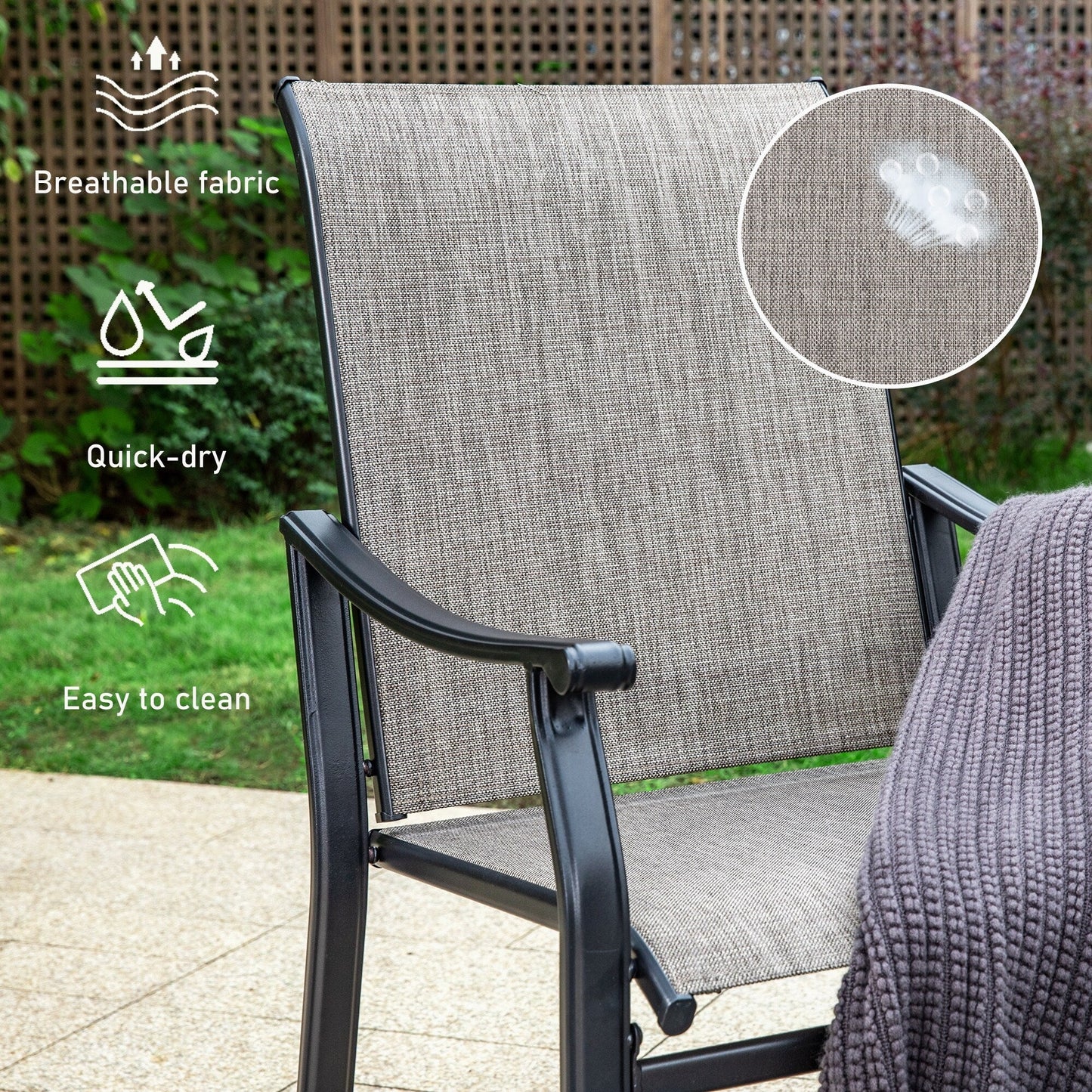 MAISON ARTS Set da pranzo per patio da 9 pezzi, tavolo quadrato in metallo da 60 pollici e 8 poltrone imbottite in tessuto textilene