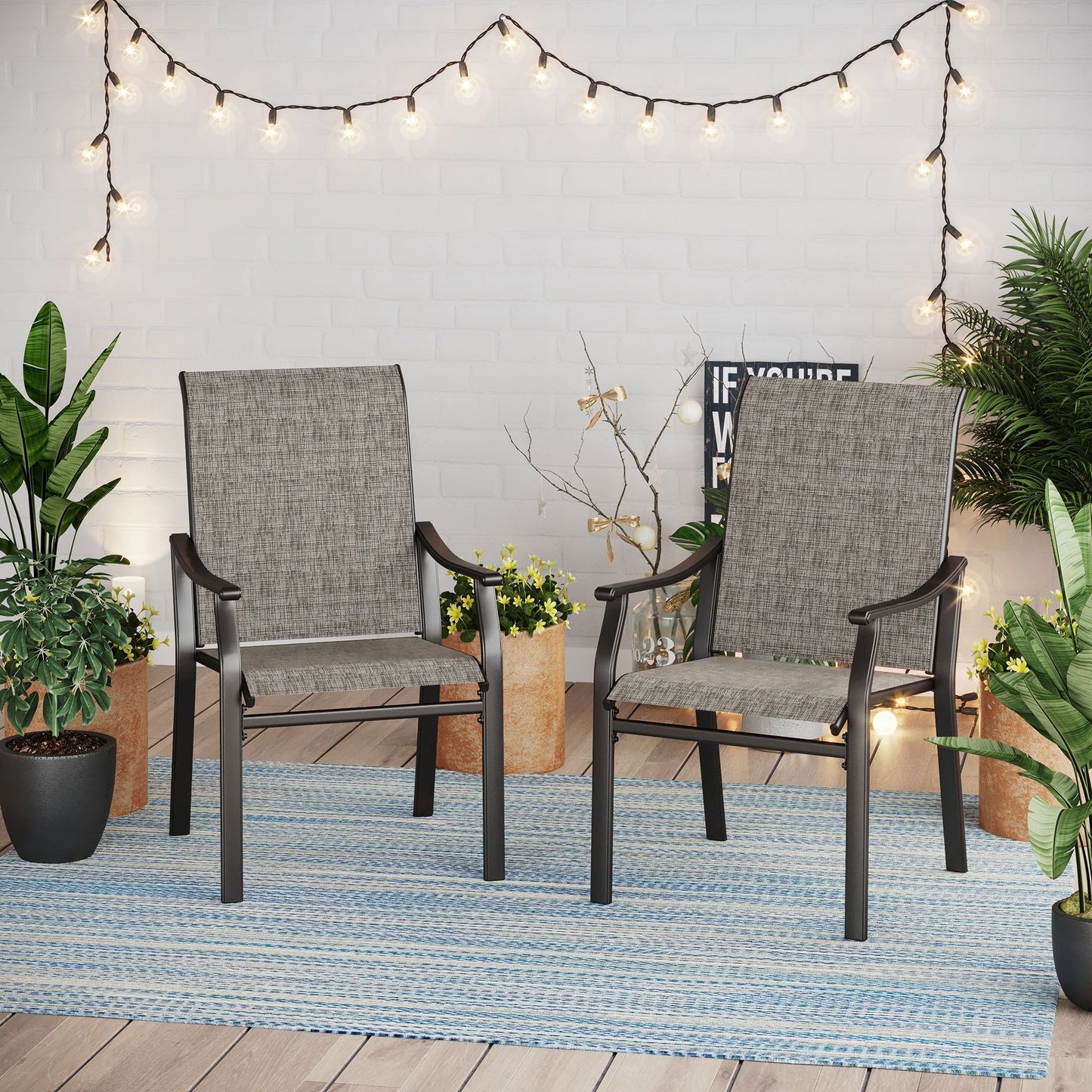 MAISON ARTS Set da pranzo per patio da 9 pezzi, tavolo quadrato in metallo da 60 pollici e 8 poltrone imbottite in tessuto textilene