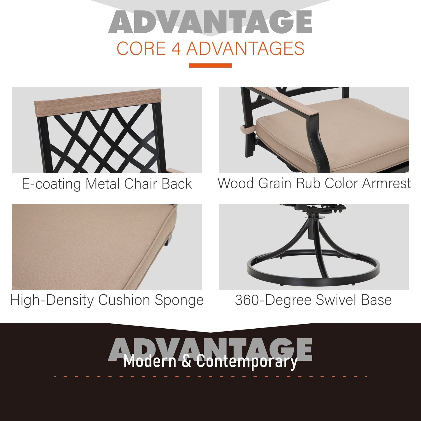 MAISON ARTS Set da pranzo per patio da 9 pezzi, tavolo quadrato in metallo da 60 pollici con 8 sedie da pranzo girevoli