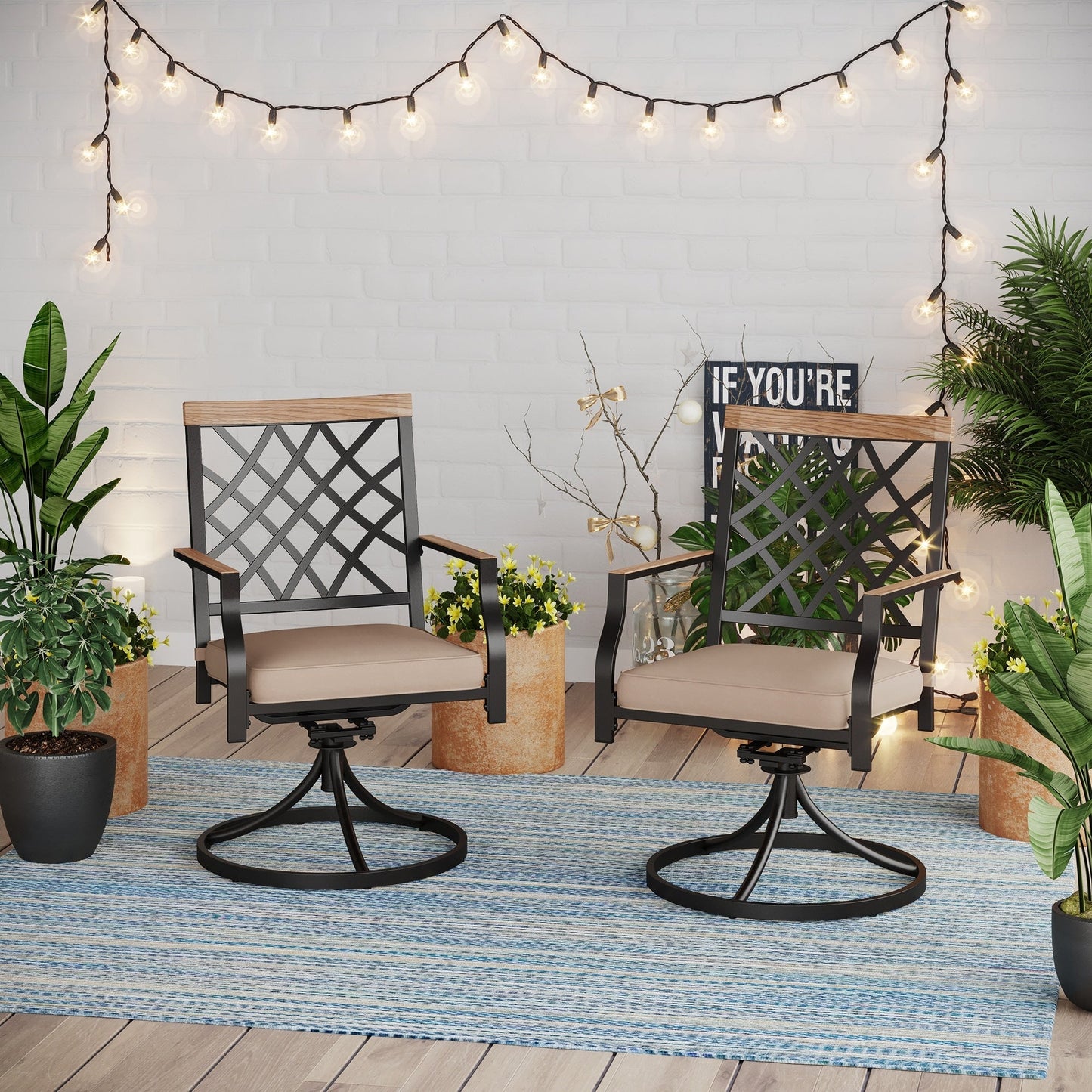 MAISON ARTS Set da pranzo per patio da 9 pezzi, tavolo quadrato in metallo da 60 pollici con 8 sedie da pranzo girevoli